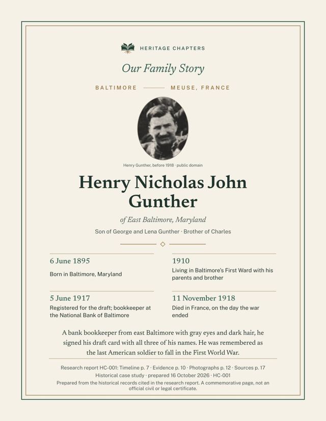 Example keepsake page from an Ancestor Story case study